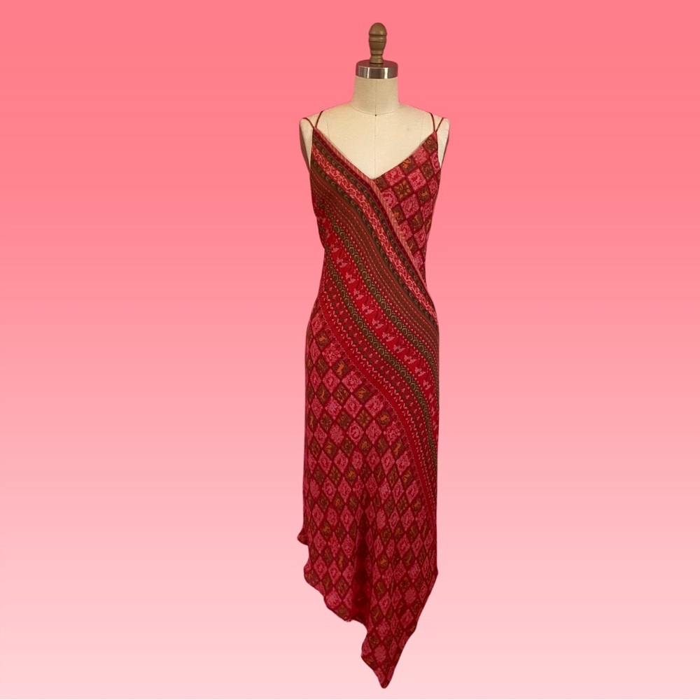 Vintage Boho Fairy Red and Pink Asymmetrical Slip Dress